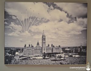 Parliament on Canada Day (black and white)